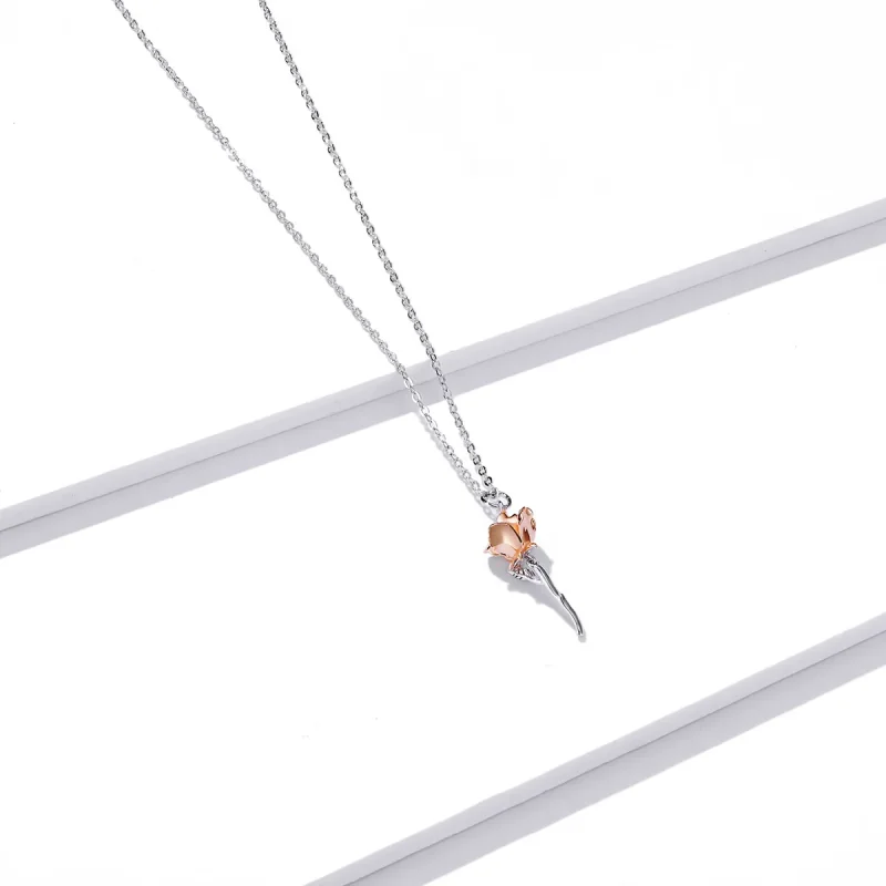 (image for) Pandora Style Graceful Rose Necklace - BSN190 - View 3