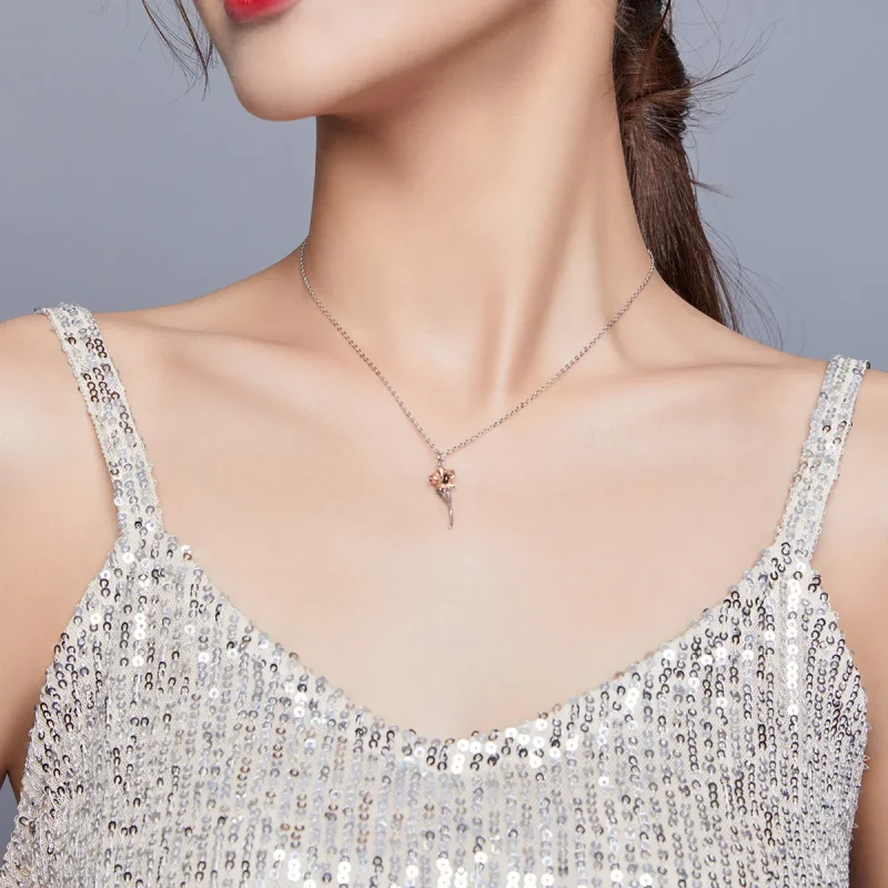 (image for) Pandora Style Graceful Rose Necklace - BSN190 - View 7