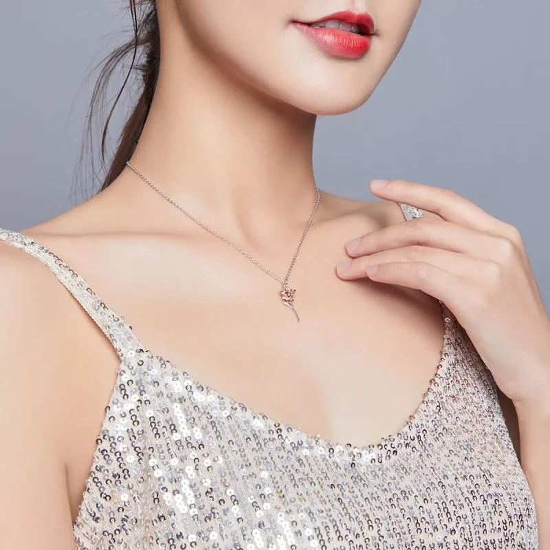 (image for) Pandora Style Graceful Rose Necklace - BSN190 - View 9