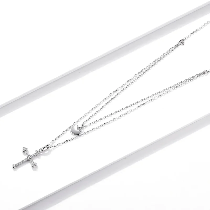 (image for) Pandora Style Love Cross Necklace - BSN197 - View 2