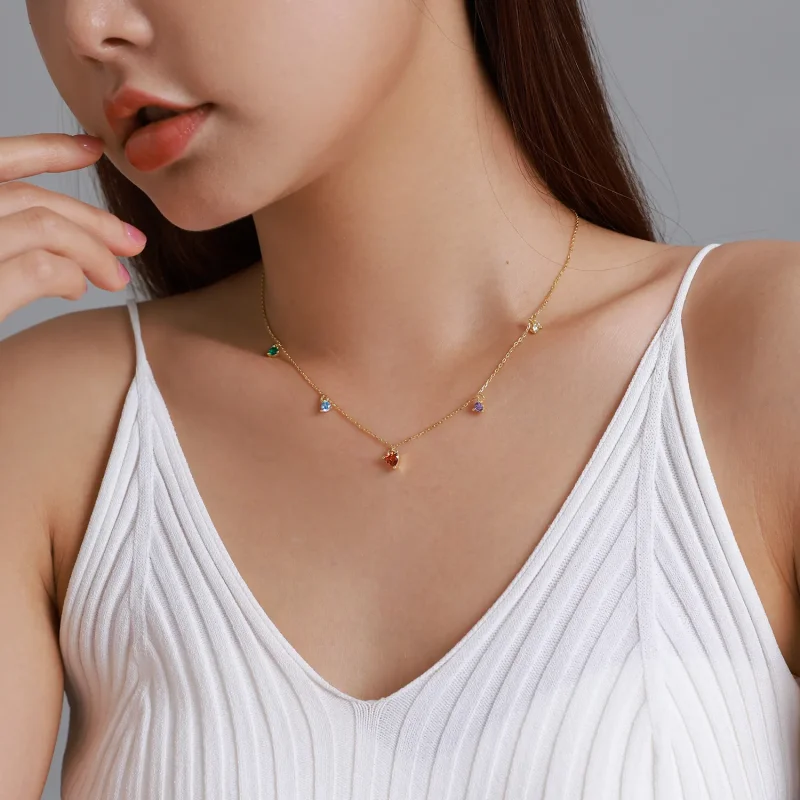 (image for) Pandora Style Multicolored Zircon Necklace - BSN234 - View 7