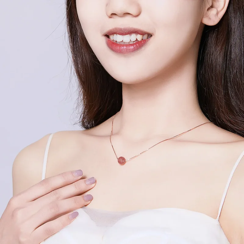 (image for) Pandora Style Natural Strawberry Crystal Necklace - BSN096 - View 8