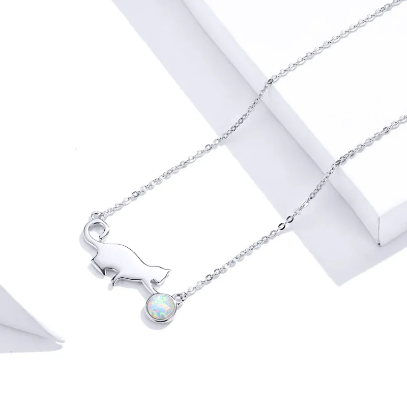 (image for) Pandora Style Opal Cat Necklace - SCN395 - View 3