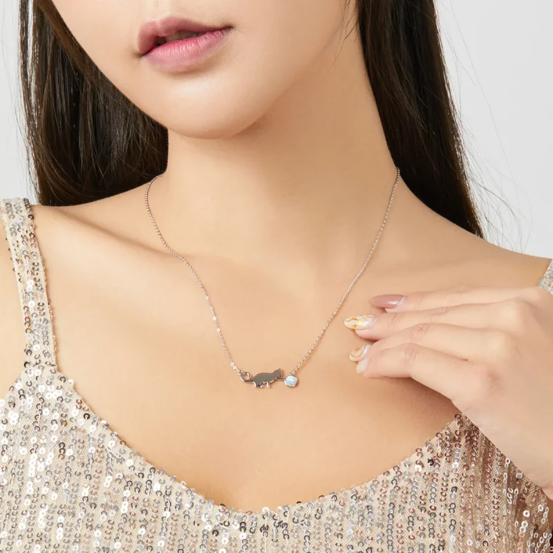 (image for) Pandora Style Opal Cat Necklace - SCN395 - View 5