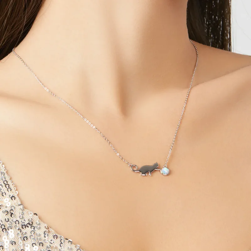 (image for) Pandora Style Opal Cat Necklace - SCN395 - View 7