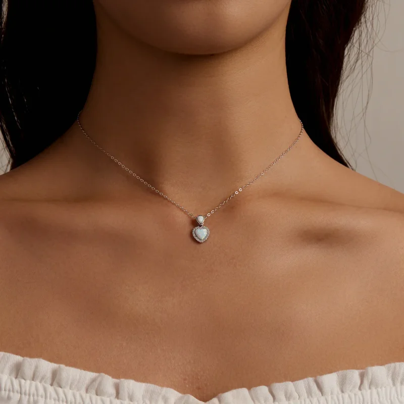 (image for) Pandora Style Opal Love Necklace - BSN243 - View 7