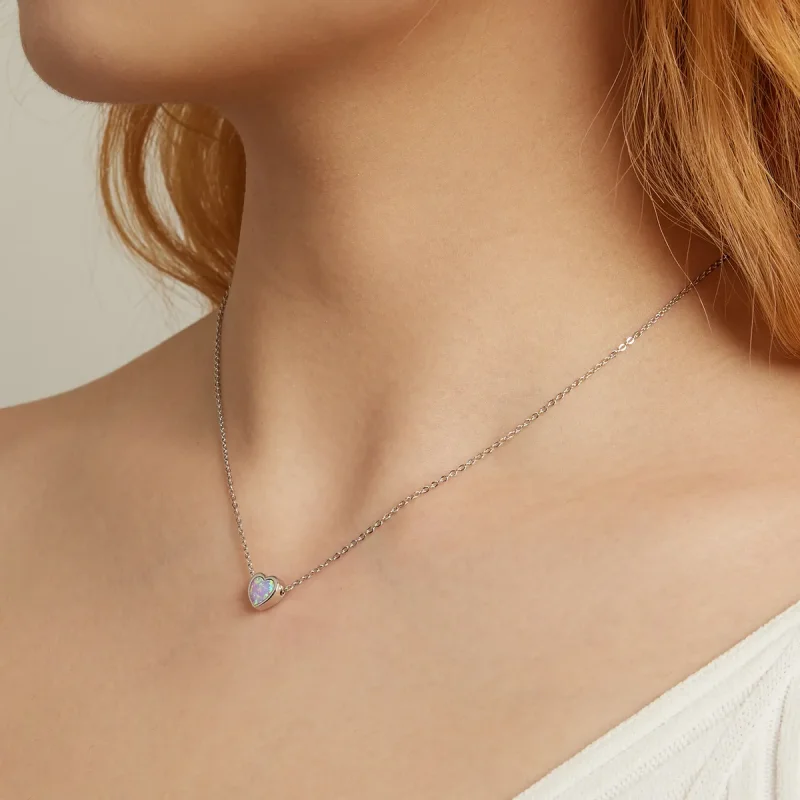 (image for) Pandora Style Opal Love Necklace - SCN471 - View 5