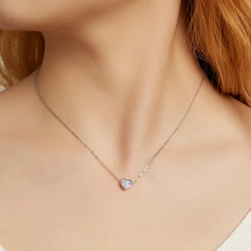 (image for) Pandora Style Opal Love Necklace - SCN471 - View 7