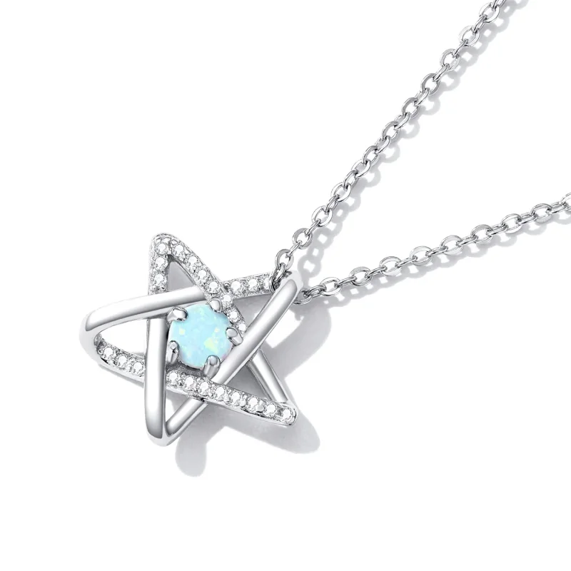 (image for) Pandora Style Opal Star Necklace - SCN473 - View 2