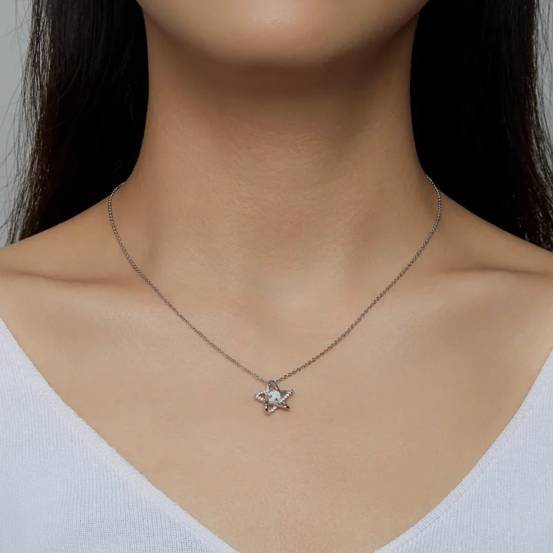 (image for) Pandora Style Opal Star Necklace - SCN473 - View 7