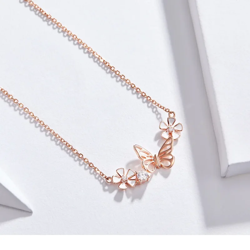 (image for) Pandora Style Rose Gold Dancing Butterfly Pendant Necklace - BSN053 - View 8