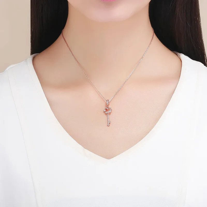 (image for) Pandora Style Rose Gold Luchy Shinning Key Pendant - SCC1122 - View 2