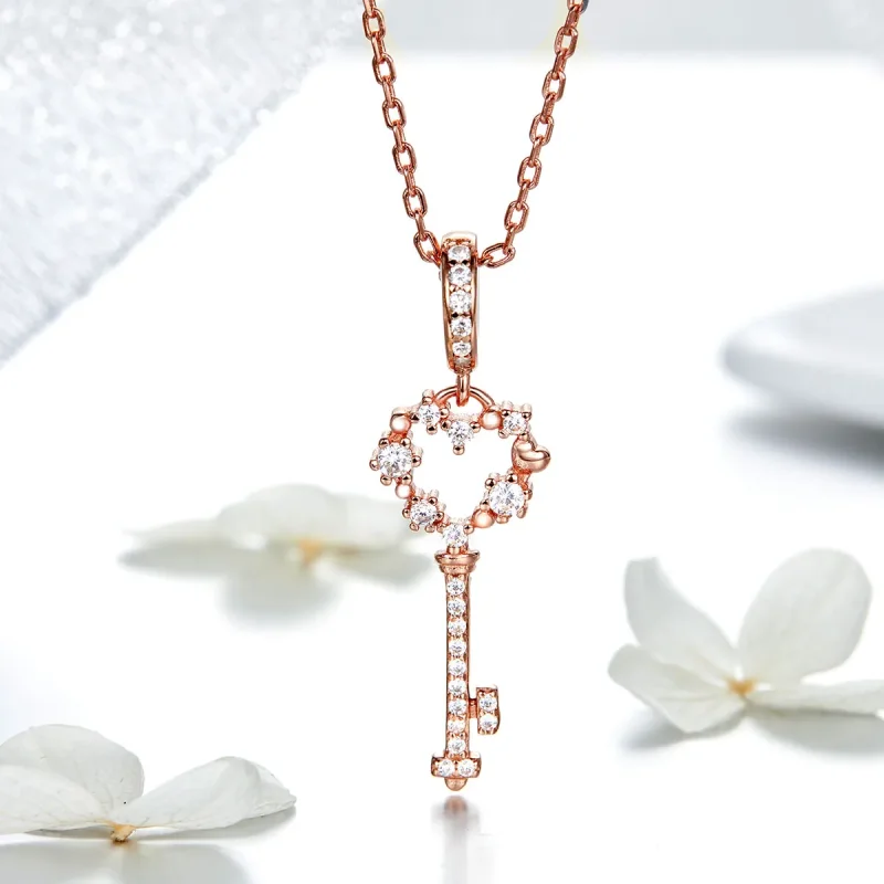 (image for) Pandora Style Rose Gold Luchy Shinning Key Pendant - SCC1122 - View 3