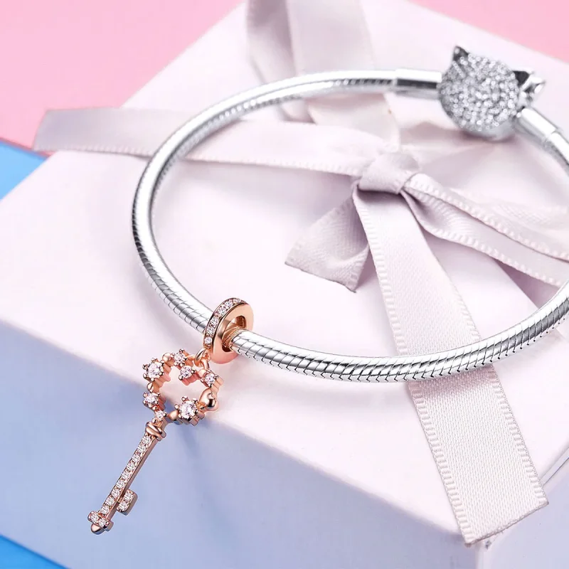 (image for) Pandora Style Rose Gold Luchy Shinning Key Pendant - SCC1122 - View 5