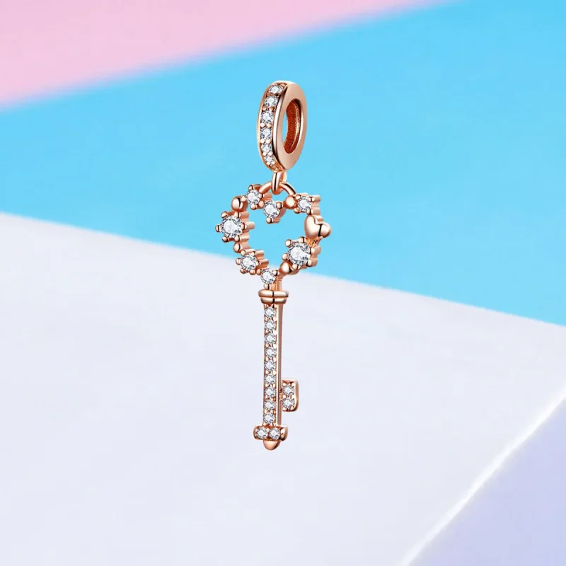 (image for) Pandora Style Rose Gold Luchy Shinning Key Pendant - SCC1122 - View 6