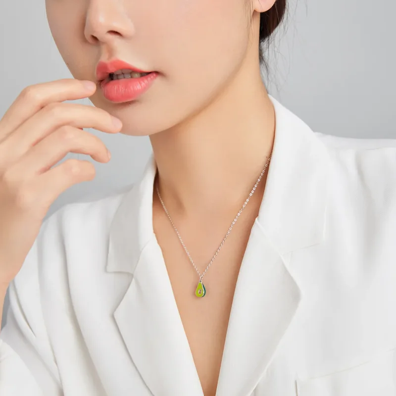 (image for) Pandora Style Silver Avocado Pendant Necklace - SCN439 - View 7
