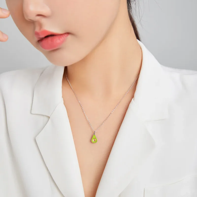 (image for) Pandora Style Silver Avocado Pendant Necklace - SCN439 - View 8