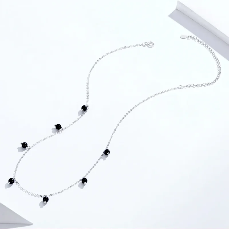 (image for) Pandora Style Silver Black Crystal Necklace - SCN392 - View 2