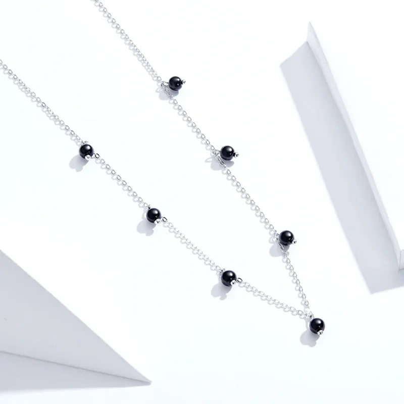 (image for) Pandora Style Silver Black Crystal Necklace - SCN392 - View 3
