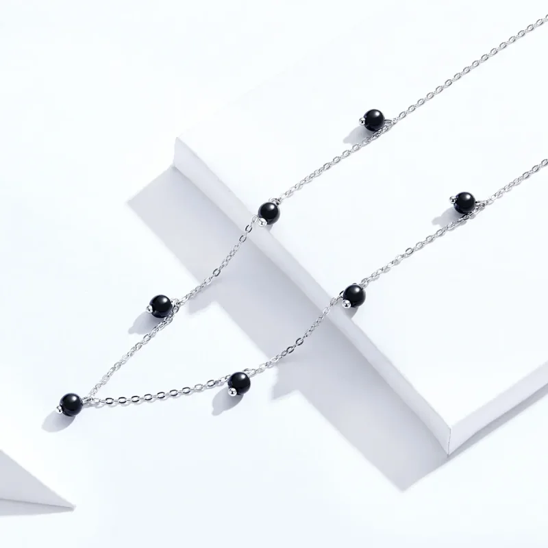 (image for) Pandora Style Silver Black Crystal Necklace - SCN392 - View 4