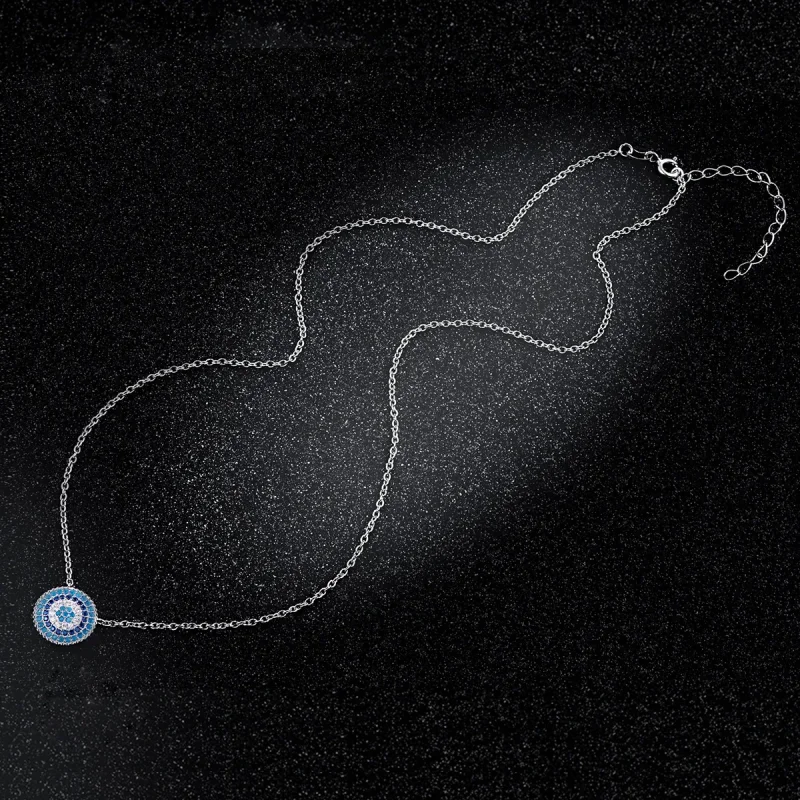 (image for) Pandora Style Silver Blue Circle Necklace - SCN099 - View 4
