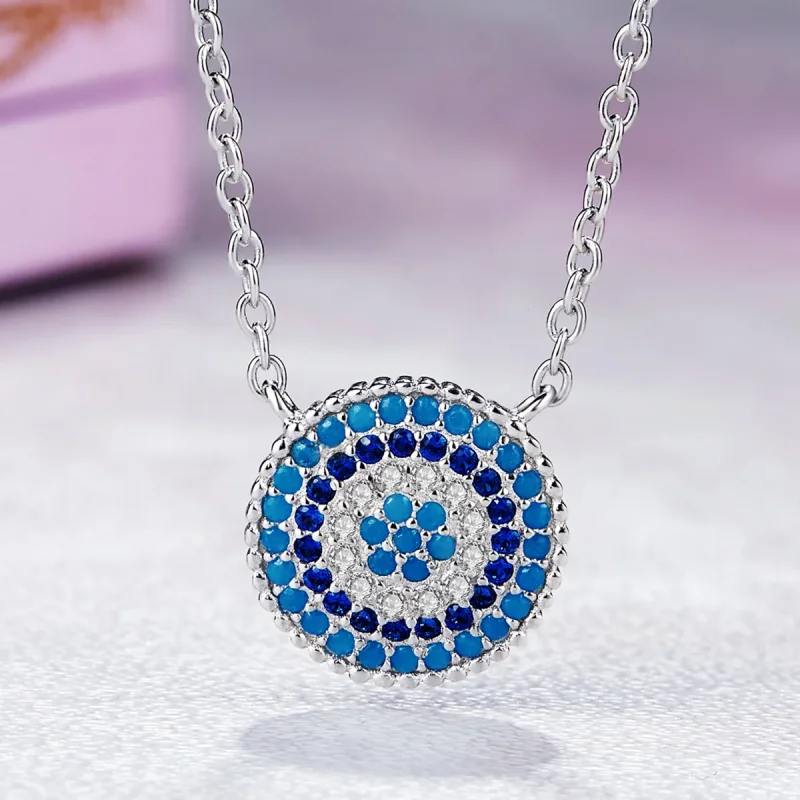 (image for) Pandora Style Silver Blue Circle Necklace - SCN099 - View 5