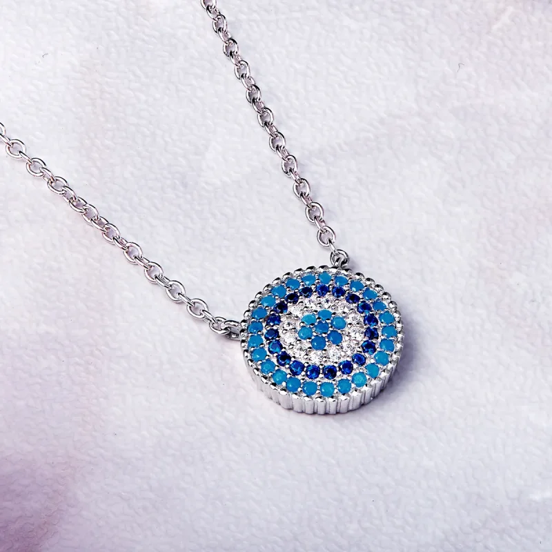 (image for) Pandora Style Silver Blue Circle Necklace - SCN099 - View 6