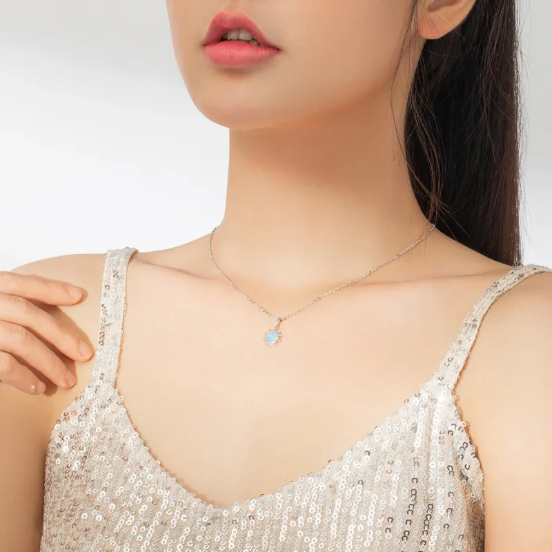 (image for) Pandora Style Silver Blue Sun Necklace - SCN399 - View 6