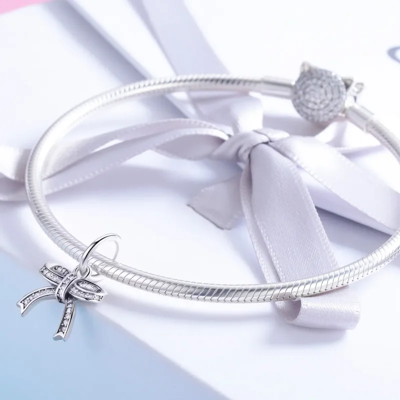 (image for) Pandora Style Silver Bow Pendant - SCC775 - View 3