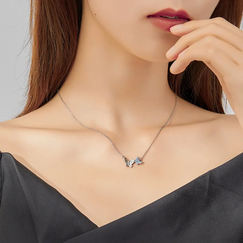 (image for) Pandora Style Silver Butterfly Necklace - SCN384 - View 6