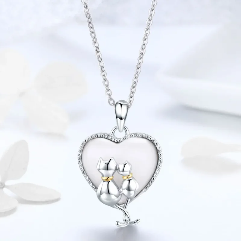 (image for) Pandora Style Silver Cats Couple Necklace - SCN297 - View 2