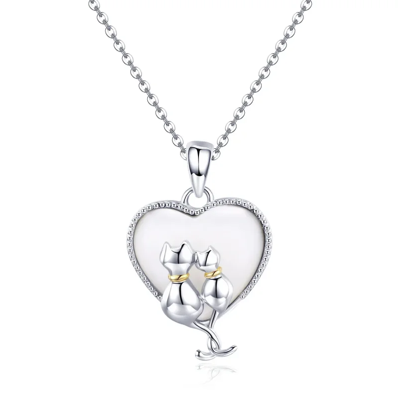 (image for) Pandora Style Silver Cats Couple Necklace - SCN297