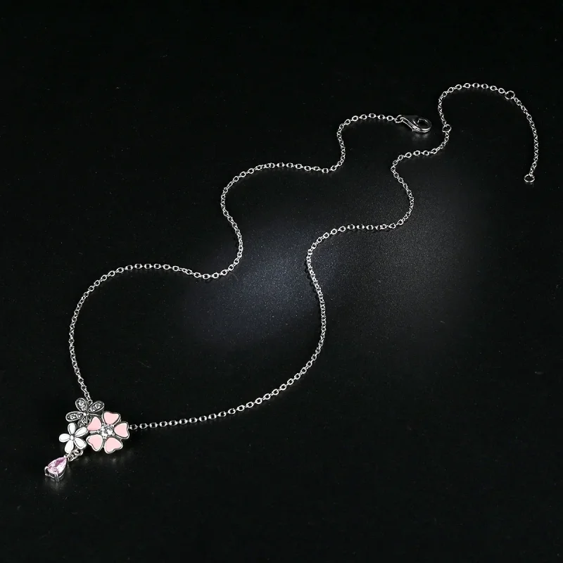 (image for) Pandora Style Silver Cherry Blossom Necklace - SCN046 - View 3