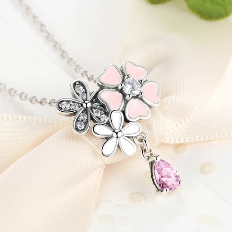 (image for) Pandora Style Silver Cherry Blossom Necklace - SCN046 - View 6
