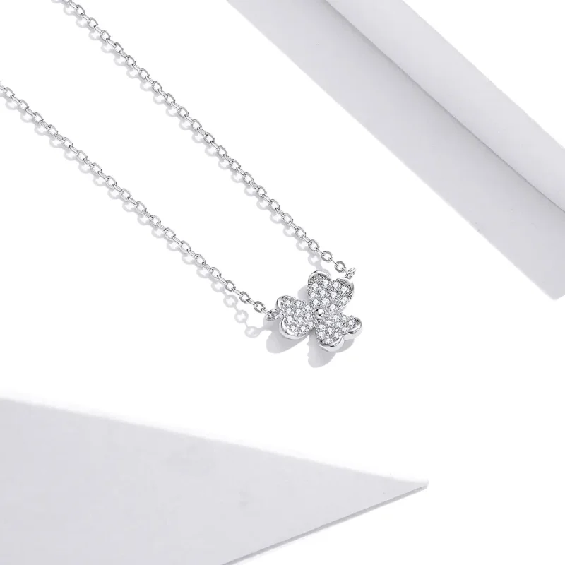 (image for) Pandora Style Silver Clover Necklace - SCN401 - View 3
