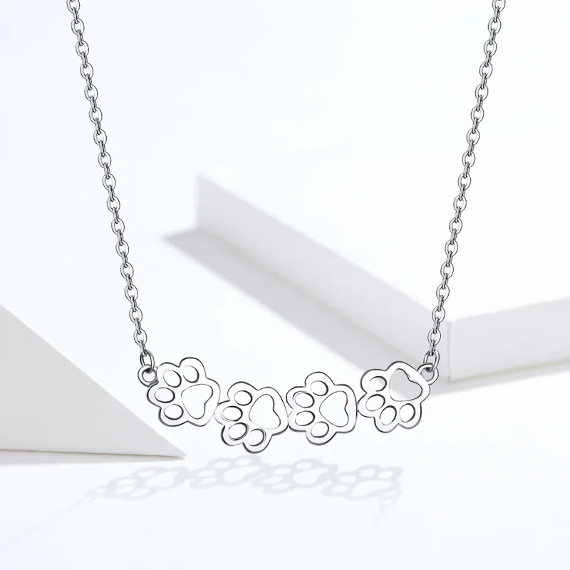 (image for) Pandora Style Silver Cute Paw Necklace - SCN346 - View 5