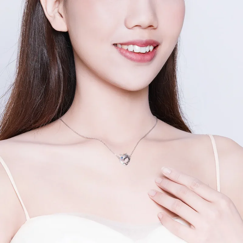 (image for) Pandora Style Silver Cute Unicorn Necklace - SCN348 - View 6