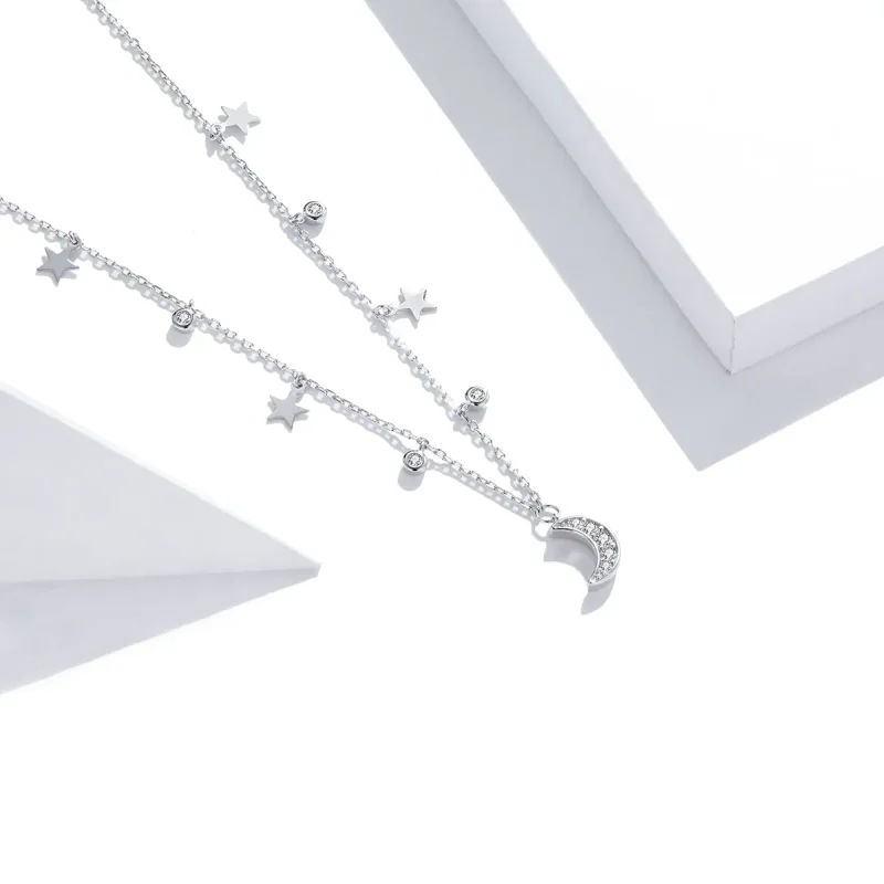 (image for) Pandora Style Silver Dream Star Moon Pendant Necklace - SCN420 - View 2