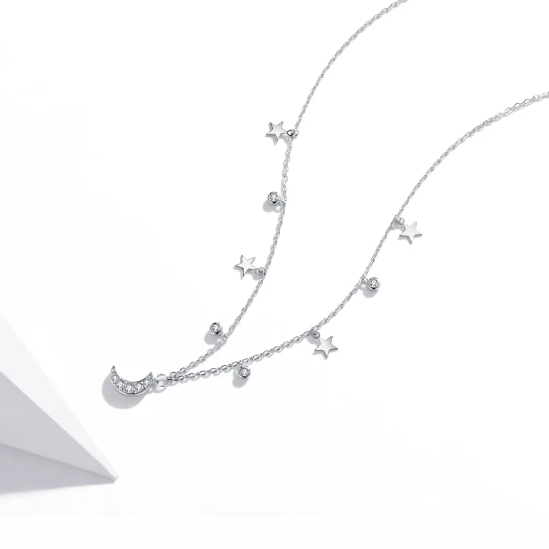 (image for) Pandora Style Silver Dream Star Moon Pendant Necklace - SCN420 - View 4