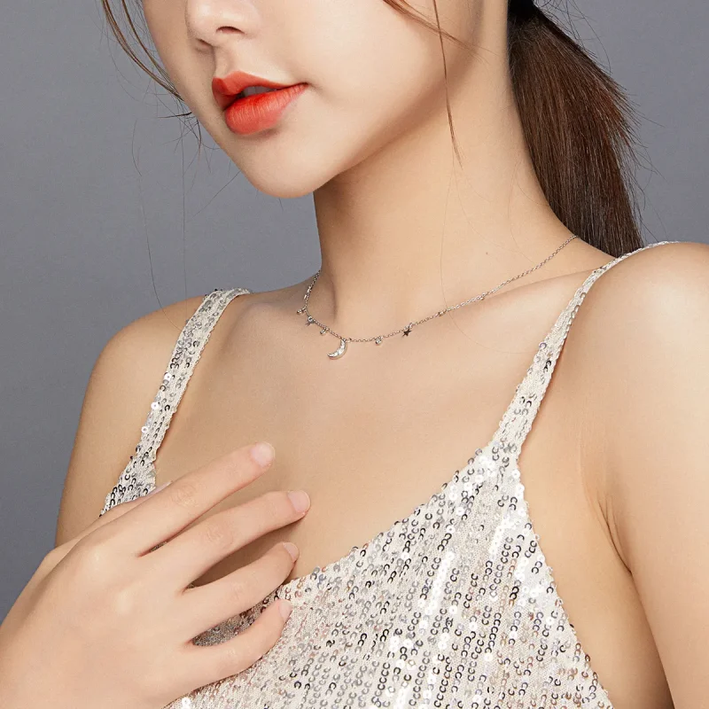 (image for) Pandora Style Silver Dream Star Moon Pendant Necklace - SCN420 - View 7