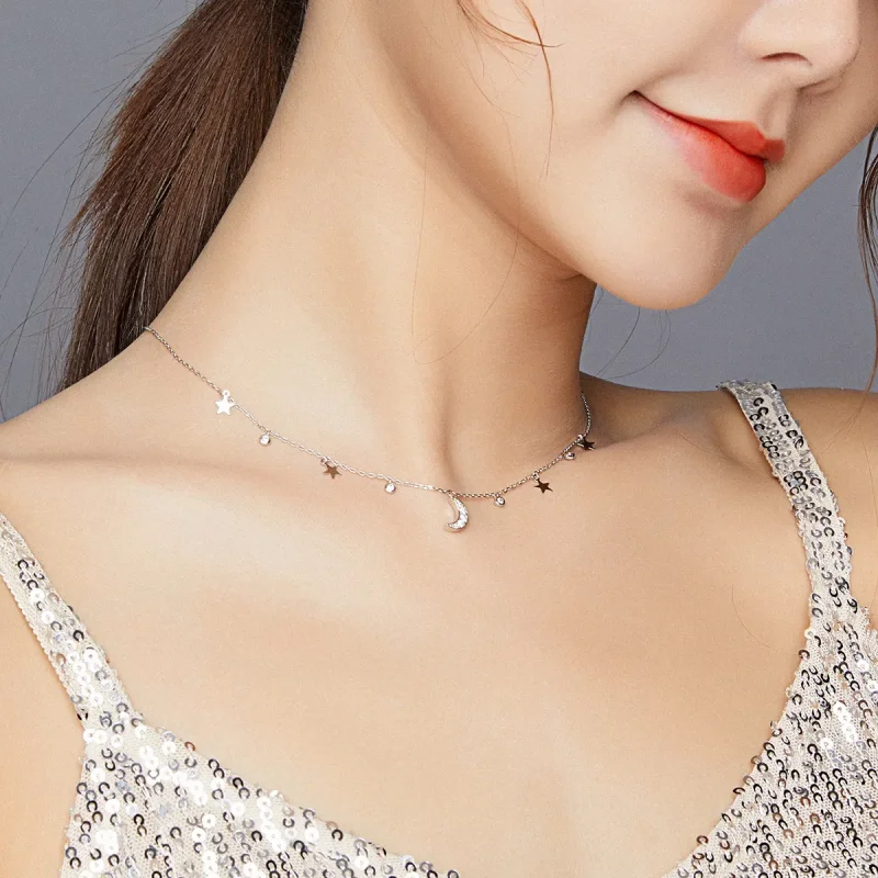 (image for) Pandora Style Silver Dream Star Moon Pendant Necklace - SCN420 - View 8