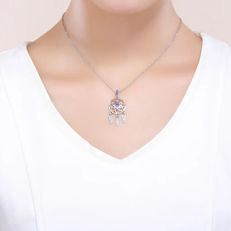(image for) Pandora Style Silver Dreamcatcher Necklace - SCN279 - View 6