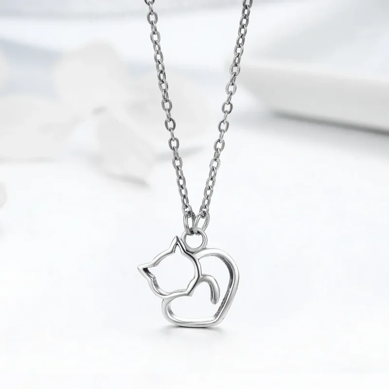 (image for) Pandora Style Silver Dumb Cat Pendant Necklace - SCN188 - View 4