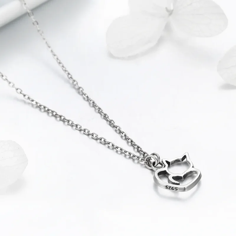 (image for) Pandora Style Silver Dumb Cat Pendant Necklace - SCN188 - View 7