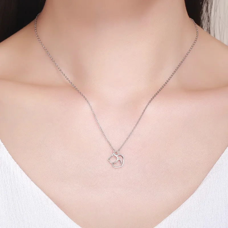 (image for) Pandora Style Silver Dumb Cat Pendant Necklace - SCN188 - View 8