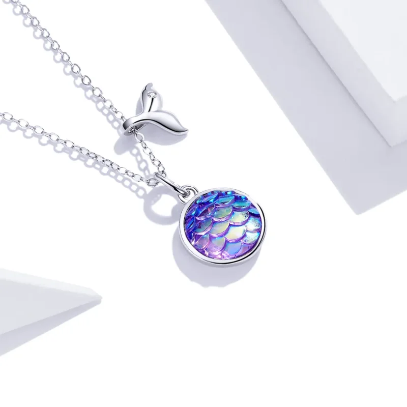 (image for) Pandora Style Silver Fishtail Scale Pendant Necklace - SCN448 - View 2