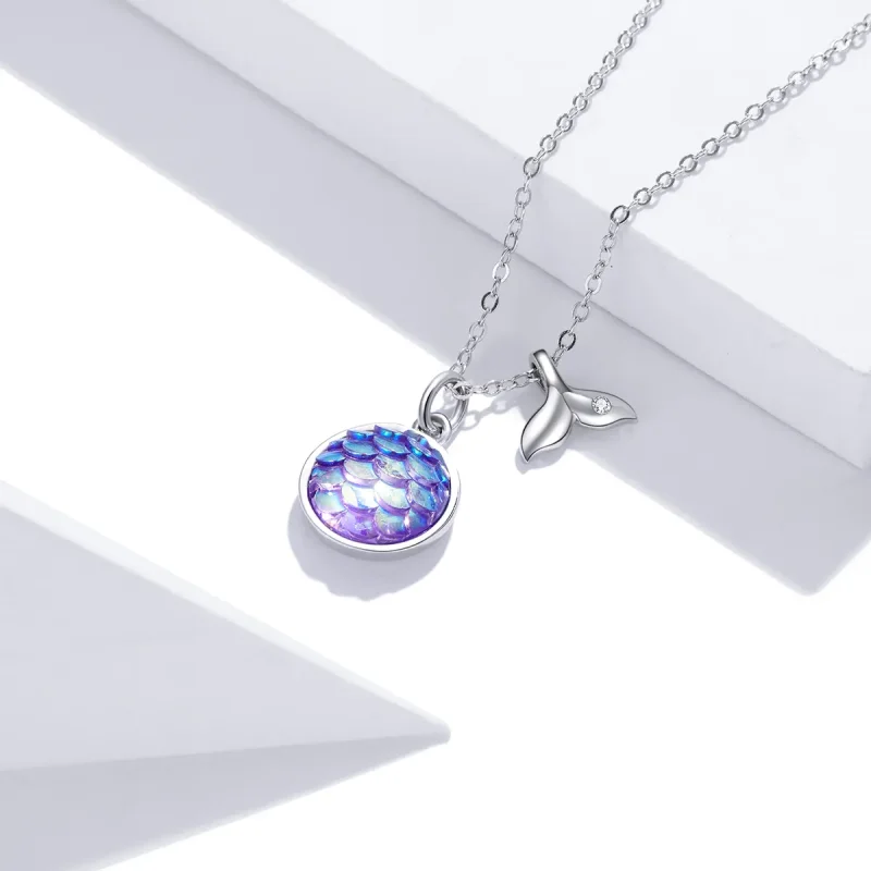 (image for) Pandora Style Silver Fishtail Scale Pendant Necklace - SCN448 - View 3