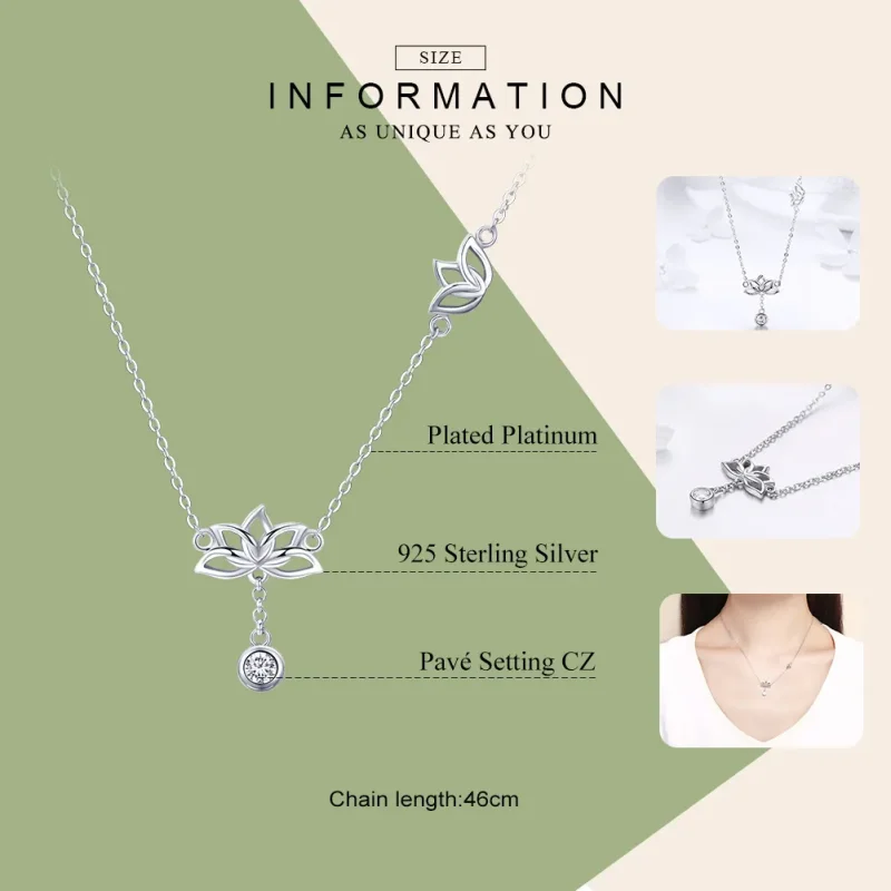 (image for) Pandora Style Silver Fresh Lotus Pendant Necklace - BSN012 - View 7
