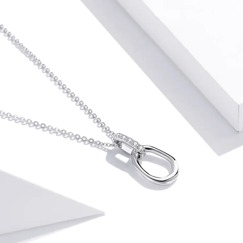 (image for) Pandora Style Silver Geometric Pendant Necklace - SCN440 - View 2