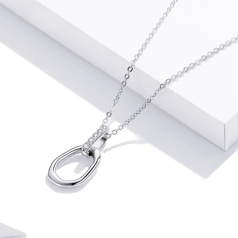 (image for) Pandora Style Silver Geometric Pendant Necklace - SCN440 - View 3